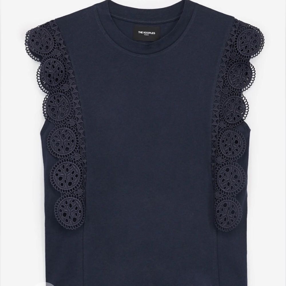 The Kooples Sleeveless Navy Blue Cotton Women's T-Shirt Size 1 - Picture 2 of 8